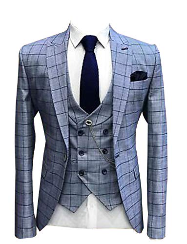 Men's Plaid Suits 3 Pieces One Button Slim Fit Tuxedos