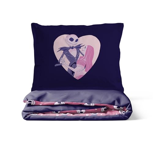 Housse de couette enfant Disney Jack et Sally parure de lit violette 2 pièces