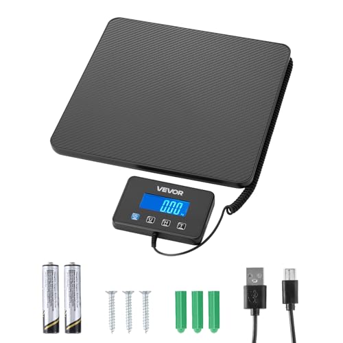 VEVOR Báscula Digital para Paquetes, 10/100 g, Doble Precisión, Plataforma de 200 kg con Función de Tara/Retención y Pantalla LCD, para Paquetes, Envíos y Equipaje, con Batería y Cable de Carga