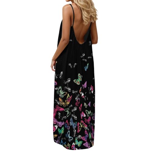Image of HTHLVMD Backless Cami Dress Summer Dresses for Women 2026 Spaghetti Strap Dresses Womens Solid Color Backless Cami Dress