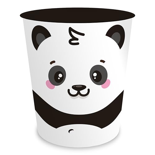 itenga Papierkorb für Kinder mit Tier Motiv - Kawaii Design - rund ca. 11 Liter - Mülleimer fürs Kinderzimmer - stabiler Kunststoff (Panda)