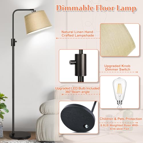 Image of Nintiue Dimmable Floor Lamp, 1000 LM LED Edison Bulb Included, Arc Floor Lamps for Living Room Modern Standing Lamp Tall Lamps for Living Room Bedroom-Champagne