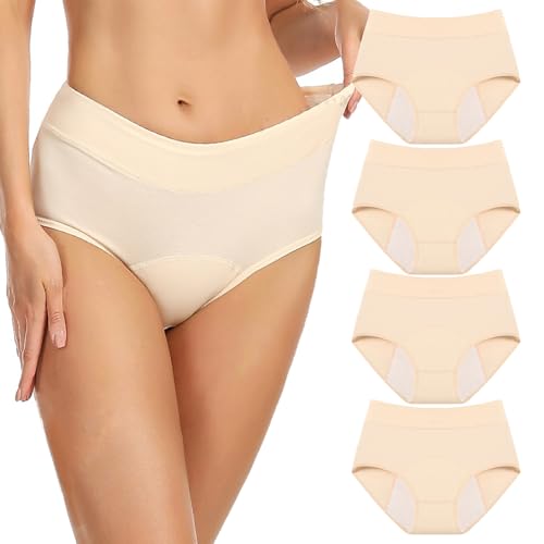 Ultradries Pantie for Ladies 4 Pack, Ultradries Incontinence Underwear, 4 - Layer Leakproof Underwear Women - Leakproof Panties for Over 60 With Incontinence Comfortable (Beige,XL)