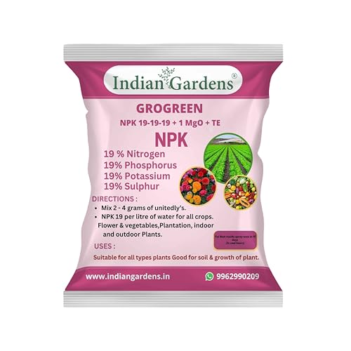 Image of Indian Gardens - GROGREEN NPK 19-19-19 + 1 MgO + TE Fertilizer For Plants | Water Soluble | Nutrition For Gardening | Growth Boost And Flowering Yield Boost | For All Plants - 1800 Grams
