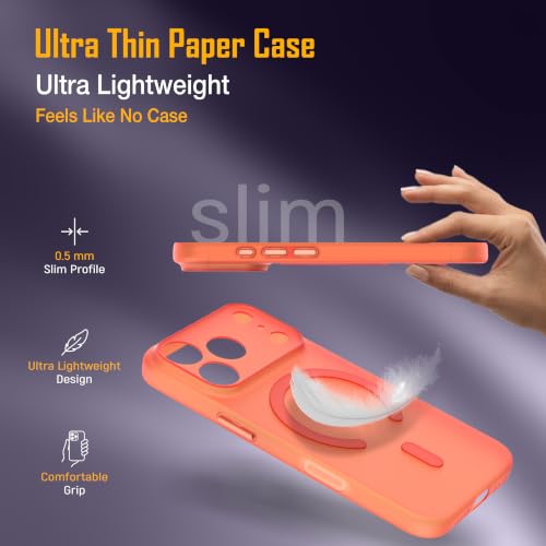 Image of ZAP CASE Paper Thin Case for iPhone 17 Pro | Ultra-Slim 0.5 mm Back Cover | Metal Buttons | Lightweight | Matte Finish | Anti-Fingerprint | Scratch Resistant | Camera Protection | Magsafe | Orange
