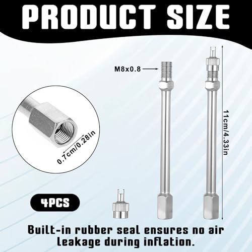 Image of 4 Pcs 4.3 Inch Valve Stem Extension, 110 mm Wheel Tire Valve Extension Long Brass Universal Tire Stem Extender for Car, Motorcycle, Truck, Bike (Silver)