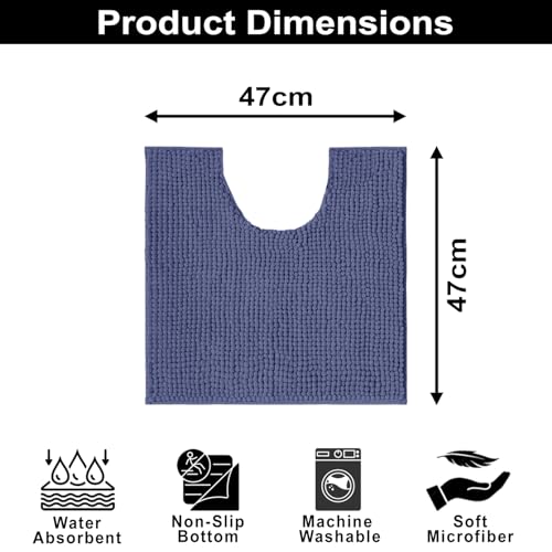 Image of LUXEHOME International Microfibre Chenille Contour Bath Mat for Bathroom, Anti Slip Super Absorbent Quick Dry Washable Bathroom Mats, Solid (Navy 47x47cm) Pack of 1