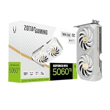 ZOTAC Placa gráfica gamer GeForce RTX 5060 Ti 16GB Twin Edge OC White Edition DLSS 4 16GB GDDR7 128-bit 28 Gbps PCIE 5.0 Gaming, IceStorm 2.0 Cooling, SFF-Ready, ZT-B50620Q-10M