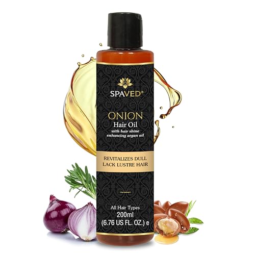SpaVed Onion Hair Oil with Rosemary Scent – Hair Growth & Itchy Scalp Care, Anti-Hair Fall & Dandruff Treatment – Nourishing Hair Oil with Argan Oil, Vitamin E, Jojoba Oil – Paraben-Free, 200ml