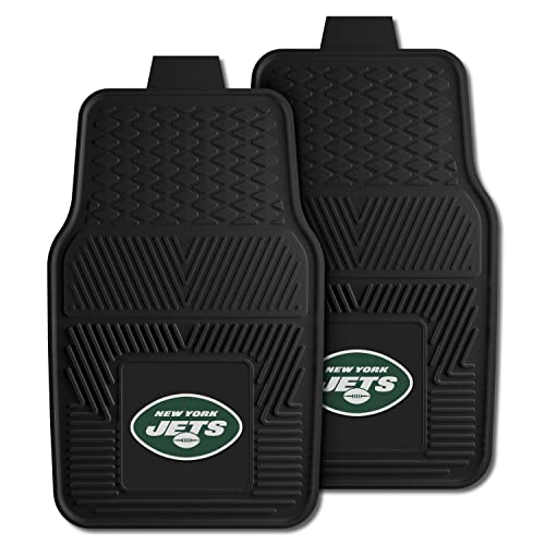 FANMATS 8773 New York Jets 2-Piece Heavy Duty Vinyl Car Mat Set, Front Row Floor Mats, All Weather Protection, Universal Fit, Deep Resevoir Design