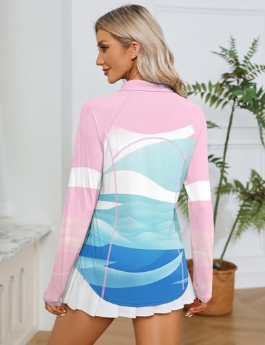 Image of LOMON Women Long Sleeve Shirts Sun Protection 1 /4 Zip Summer Quick Dry Hiking Shirts Quarter Zip Pullover for Women