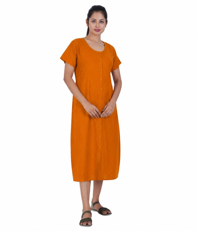 Image of MENMAII Women's [L-4XL] Full Open /Front Buttoned [a Kind of Adaptive Clothing] Multipurpose Nighty for Maternity /Pregnancy /Elderly /Patient /Feeding /Hospital Purpose Nighty Calf Length