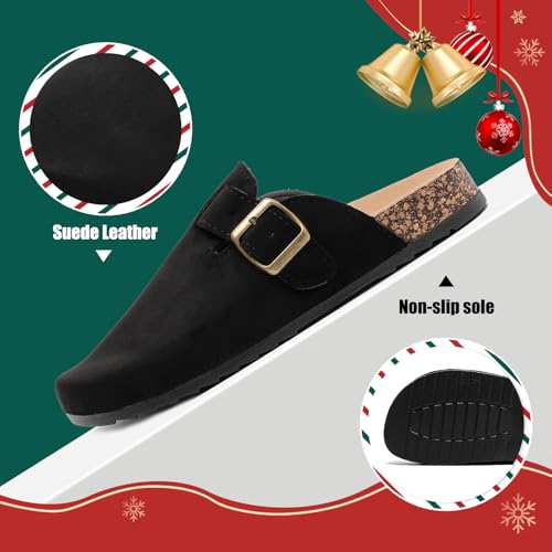 Women's Suede Clogs Mens Leather Mules Comfort Cork Footbed Antislip House Sandals Arch Support Potato Shoes with Adjustable Buckle2