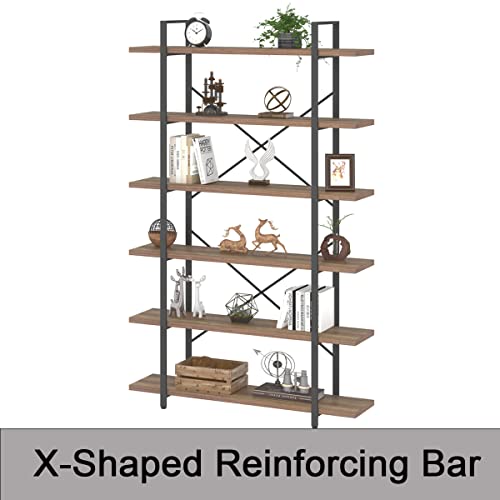 Hsh Tall Bookcases And Book Shelves 6 Shelf, Metal Wooden Book Shelf And Storage Rack, Modern Etagere 6 Tier Bookshelf, Farmhouse Large Display Bookshelves For Bedroom Living Room Office, Rustic Oak #TOP3