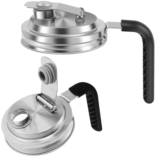 2PCS Mason Jar Pour Spouts Lids,Stainless Steel Mason Jar Lids Wide Mouth 3.54“ Airtight Canning Jar Flip Cap Top Lid w Handle,Leak-Proof Ball Mason Jar Pitcher Lid for Salad Dressing Gravy Pouring