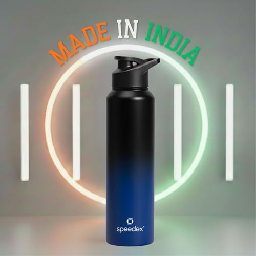 Image of Speedex Stainless Steel Water Bottle 1 Ltr, Leak Proof Sipper Cap, BIS Approved 1000 ml Metal Bottle For Daily, Office, School, Gym, Travel Use for Men, Women, Kids, Adults, Black Blue, Set of 4