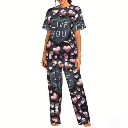 Pyjama doux femme I Love You en coton extensible pour nuits cocooning