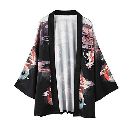 Unisex Japanese Kimono Cardigan 3/4 Sleeves Loose Kimono Robe Vintage Yukata Outwear Summer Casual Top for Women Men3