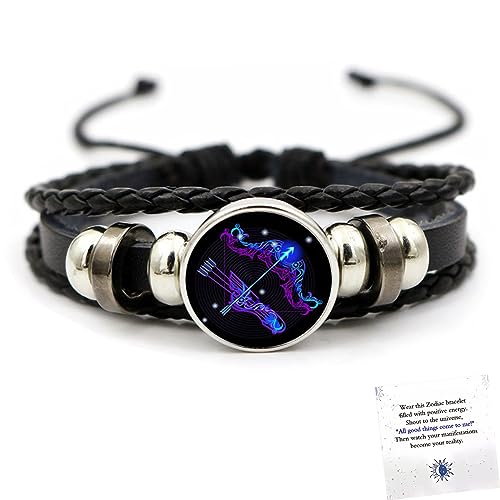 Angyape Zodiac Signs Spirit Bracelet, 12 Constellation Handmade Bead Woven Multilayer Adjustable Leather Bracelet Jewelry Accessories Gift for Constellation Lover