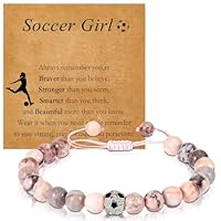 Yuannee Rosa Naturstein-Armband,Fußball Armband Freundschaft Stressabbau Angst Armbands Fußballspiel Gewebte Armbands Stimmungsarmband Mädchen Fussball Geschenke Mädchen