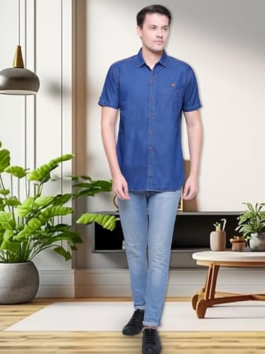 Image of Kuons Avenue Men's Half Sleeve Smart Casual Denim Shirt | Jeans Shirt for Men