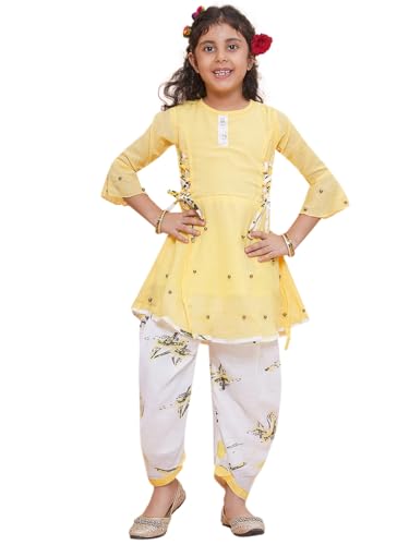 Image of Blushup Girls Floral Printed Rayon Ethnic Wear Kurti and Dhoti Set