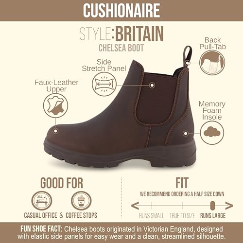 Image of CUSHIONAIRE Women's Britain Chelsea Boots, Soft Vegan Leather, Non-Slip Sole, Memory Foam, Back Pull Tab, Ankle Boots for Women, Wide Widths