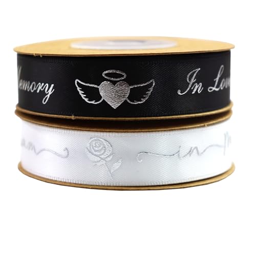YERELO 10Yardx 2 Rolls Set Funeral Ribbon 2 Style Stain Ribbons 5/8