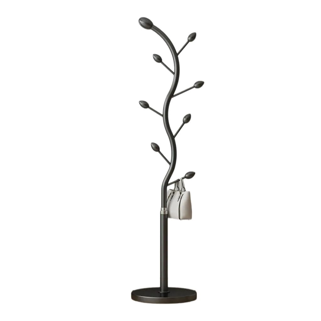 HRGKLMN Freestanding Coat Stand Metal, Sturdy Coat Rack with Marble Base 8 Hooks, Modern Wardrobe for Hallway Bedroom, Simple Coat Hanger Stand for Living Room,Schwarz,schwarzer Sockel