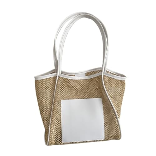 Bolso Paja Bolso Tejido De Paja Nuevo Bolso De Playa Con Hombro Hueco De Verano Bolso De Mano For Viajeros For Madre E Hijo Bolso Paja Mujer(White)