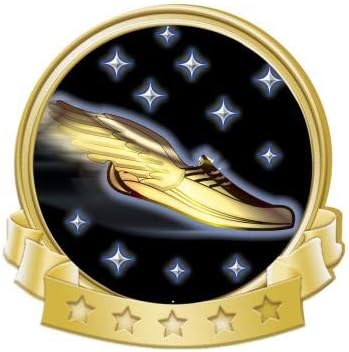 Crown Awards Gold Winged Foot Banner Pin, Gold Running Pins