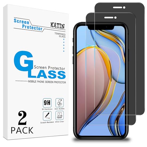 KATIN 2 Pack Privacy Screen Protector for iPhone 11 Pro Max, XS Max 6.5-inch Anti Spy Tempered Glass Film Anti-Scratch Case Friendly