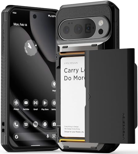 VRS DESIGN Damda Glide Pro for Pixel 10 / Pixel 10 Pro (2025) – Rugged Wallet Case with Sturdy Semi Auto Card Holder [4 Cards] Protective Phone Cover (Matte Black)