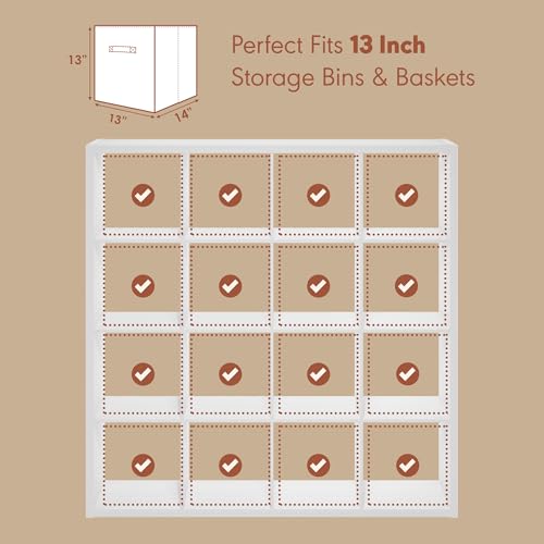 Image of Furinno Cubicle Record Player Stand, 16-Cube Vinyl Record Storage, White | Vinyl Storage, 1.2 inchInch Extra Thick, Open Back Media Shelf for CD DVD Bluray Game Disc, for Living Room, Home Office
