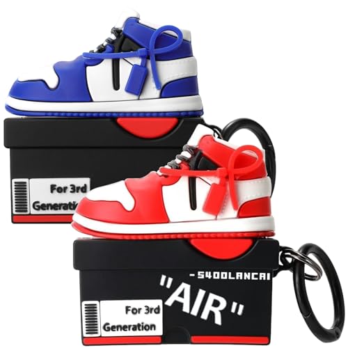 Image of Gedicht [2Pack] for Apple Airpods 3rd Generation Case Cover, Cute Cartoon Shoe Box Soft Silicone Protective Cases for AirPods 3 Case with Keychain for Women Men, Red+Dark Blue