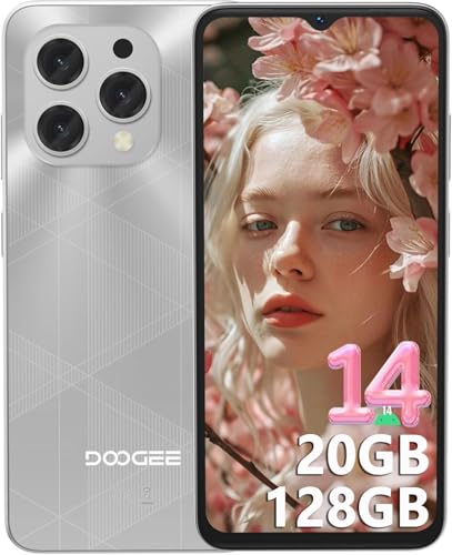 DOOGEE N55 Plus Teléfono Móvil 6,56 Pulgadas HD+ 90Hz, Android 14 Smartphone con 20GB RAM + 128GB ROM, Octa-Core Telefonos Moviles Libres, Telefono Dual 4G Nano SIM, 5150mAh, Desbloqueo Facial, Plata