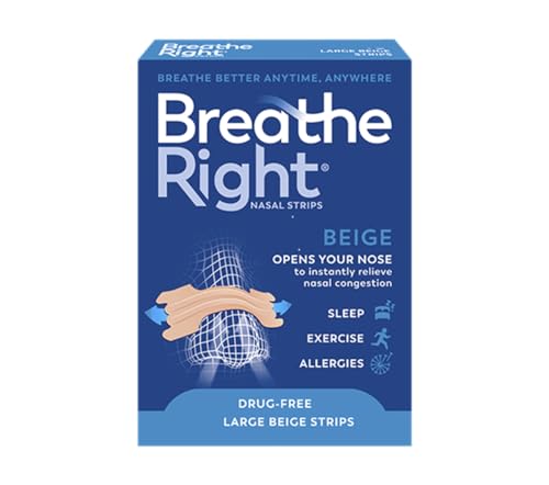 Breathe Right Nasal Strips, Stop Snoring Aids for Men & Women, Large Anti Snore Strips, Original Tan, 30 Strips