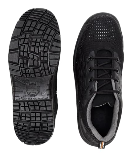 Image of BLACK+DECKER Flyknit Black & Grey Sporty Design Safety Shoes for Men | Antistatic, Antislip & Lightweight | Single Density | Fiber Toe | BXWB0187IN-FN | Size-06