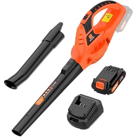 Leisch Life Leaf Blower Cordless,21V Handheld Electric Leaf Blower with 2.0Ah Battery and Charger, 2 Speed Mode, Lightweight Battery Powered Leaf Blower for Lawn Care, Patio, Yard, Sidewalk (Orange) Cover