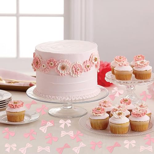 Image of 200Pcs Double-sided Pink Bows Confetti Bow Bowknot Table Decorations for Baby Shower Girls Coquette Birthday Party Decoration Bridal Shower Engagement Wedding Bachelorette Party Confetti Supplies
