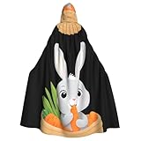 whjssf mantello con cappuccio per adulti e coniglio, con stampa di carote in cesto di bambù, per halloween, con cappuccio, senza cerniera