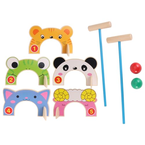 TOYANDONA Croquet Sets for Kids Cartoon Wooden Animal Croquet Set with Croquet Wood Mallets Interactive Family Game Croquet Game Set for Boys Girls