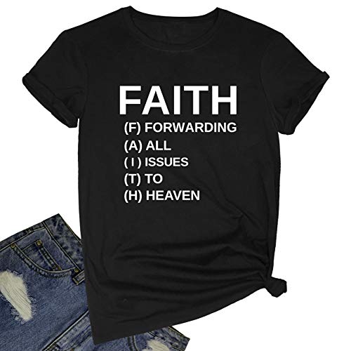 BLACKOO Women Faith Round Neck Graphic T Shirts Cute Funny Tops Black Small