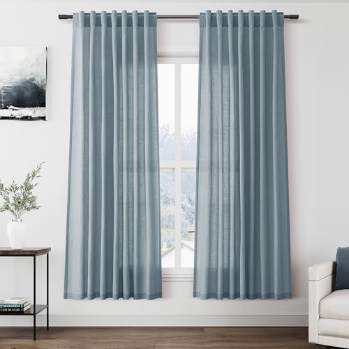 Image of Linen Curtains 72 Inch Long for Living Room Back Tab Light Blue
