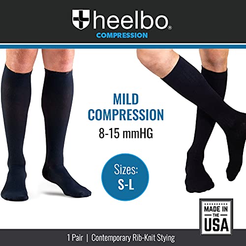 Image of Heelbo Compression Mens Dress Socks to Energize and Relieve Tired, Achy Legs and Improve Blood Flow and Reduce Ankle, Leg and Foot Swelling, Mild Compression, Black, Small