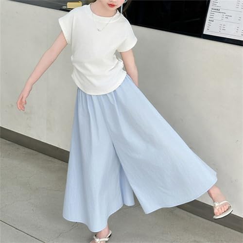 BILIKEYU Girls Summer Outfits Short Sleeve Crewneck Side Smocked T Shirts and Elastic Waist Baggy Wide Leg2