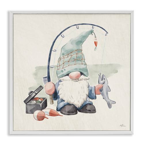 Stupell Industries Gnome Fishing Pole Summer Watercolor Beach Theme, Design by Janelle Penner