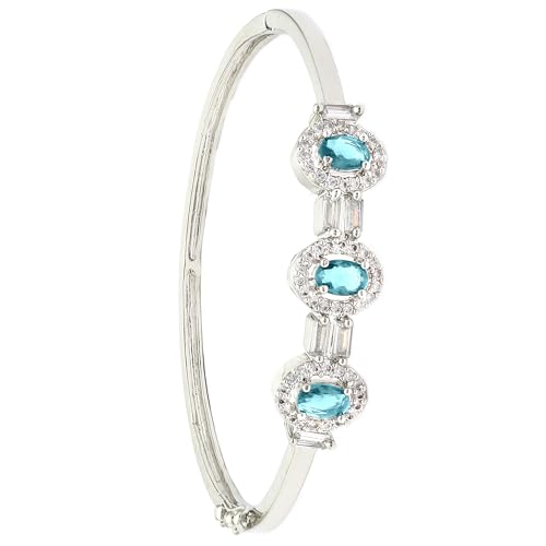 Image of ZENEME Rhodium-Plated Oval Shape American Diamond Studded Handmade Kada Bracelet For Girls and Women