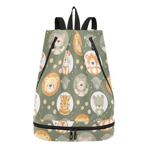sanluoli Bolsas de gimnasio con cordón sin costuras con bonitos animales infantiles, bolsa de gimnasio para mujer con compartimentos húmedos y secos, sin costuras, lindos animales infantiles, Bonitos