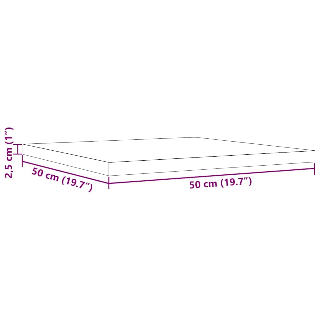 Blat stołu 50 x 50 x 2,5 cm, kwadratowy, lite drewno sosnowe, surowe drewno, wszechstronne zastosowanie, rustykalny design do stolika pomocniczego i stołu do jadalni, łatwe czyszczenie